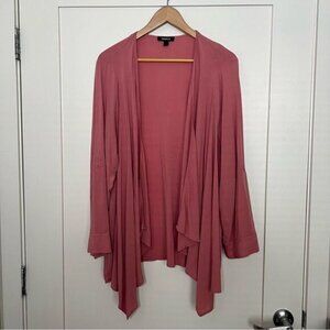 Torrid Cardigan Size 1X (14/16) Pink Open Front Roll Tab 3/4 Sleeve Drape Hem